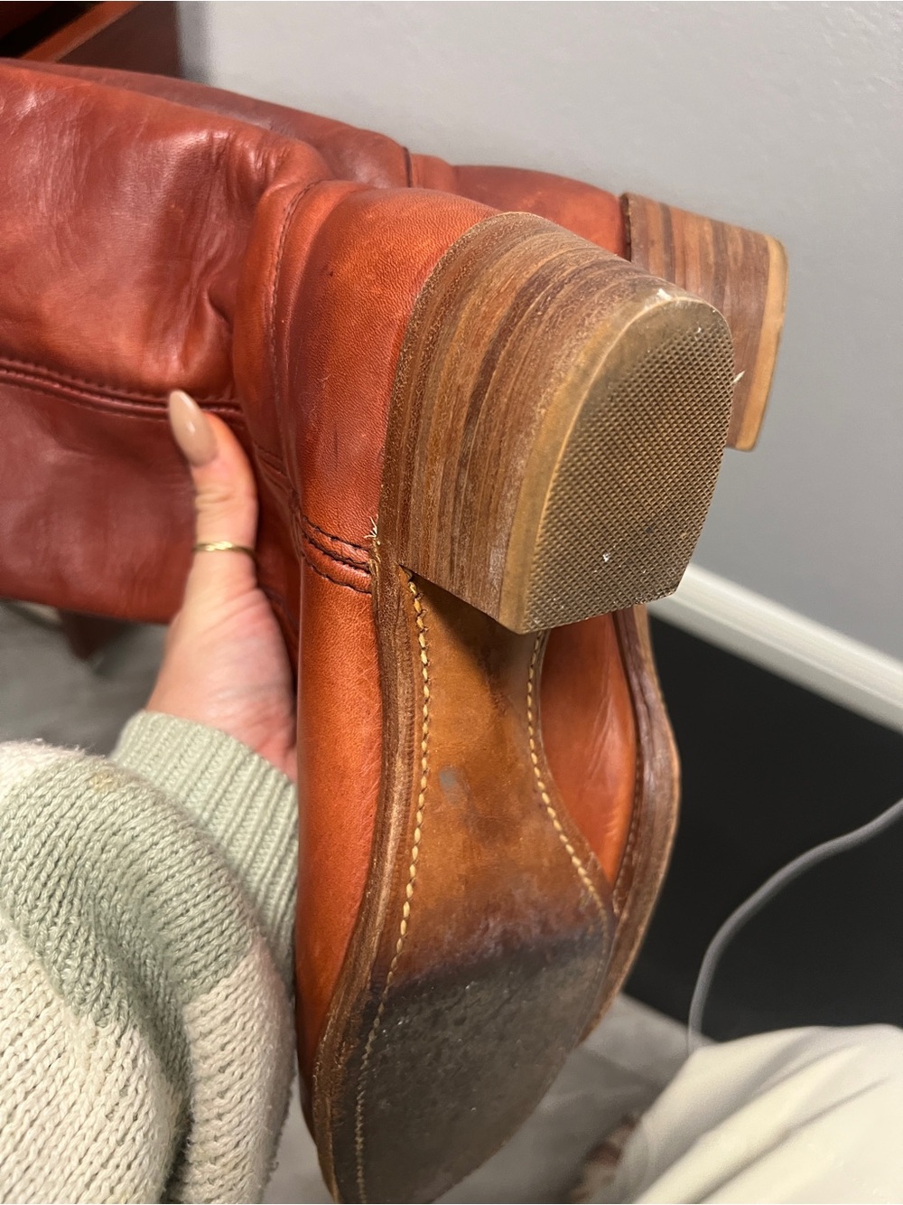 Vintage Black Label - 1970s - Frye Tall Leather Campus Boots - Chestnut Brown - Picture 12 of 13